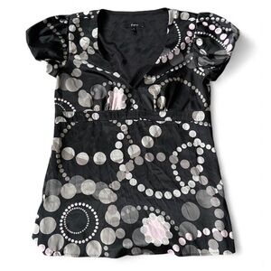 Express Y2K Black and Gray Polka Dot Blouse